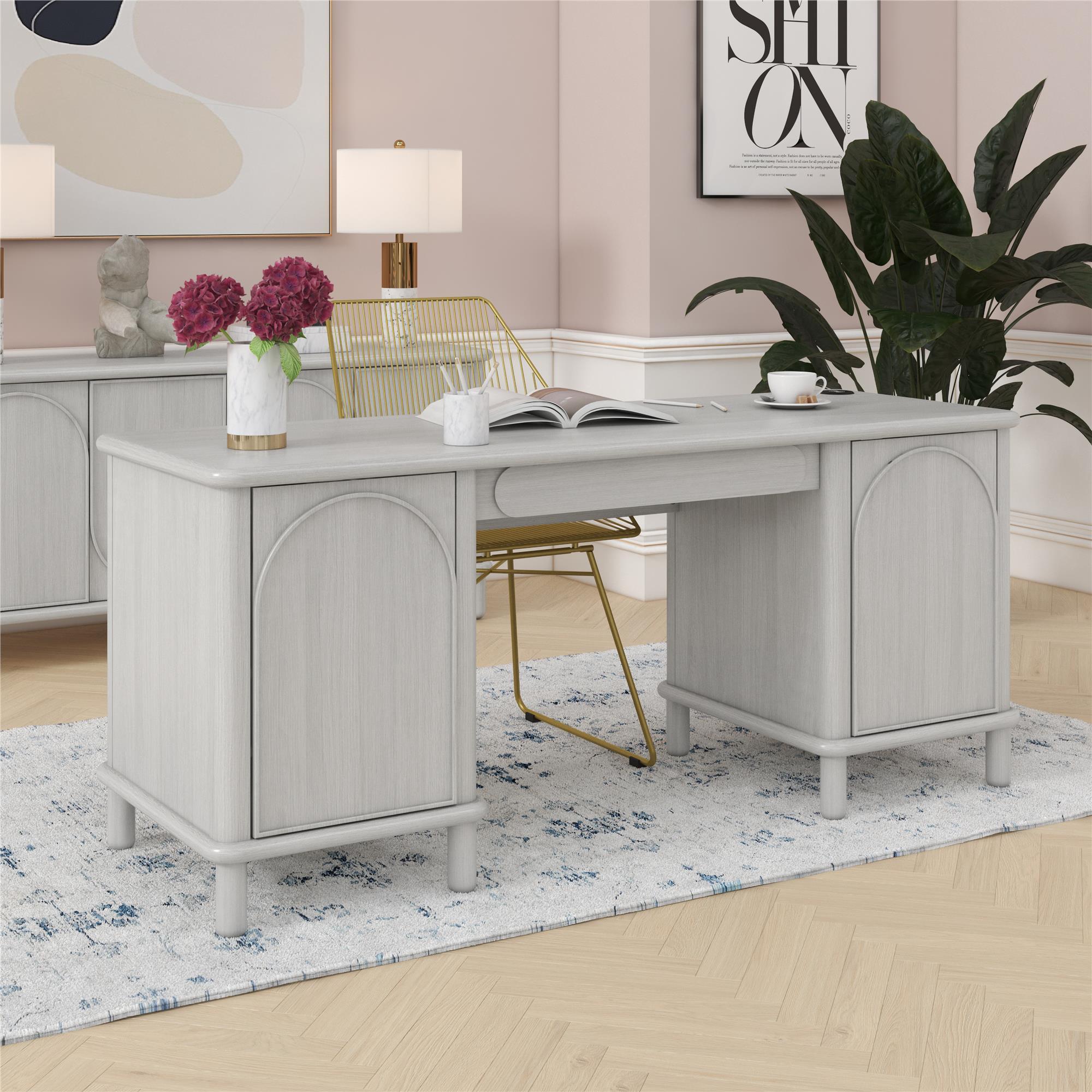Selena - Double Pedestal Desk - Rustic White