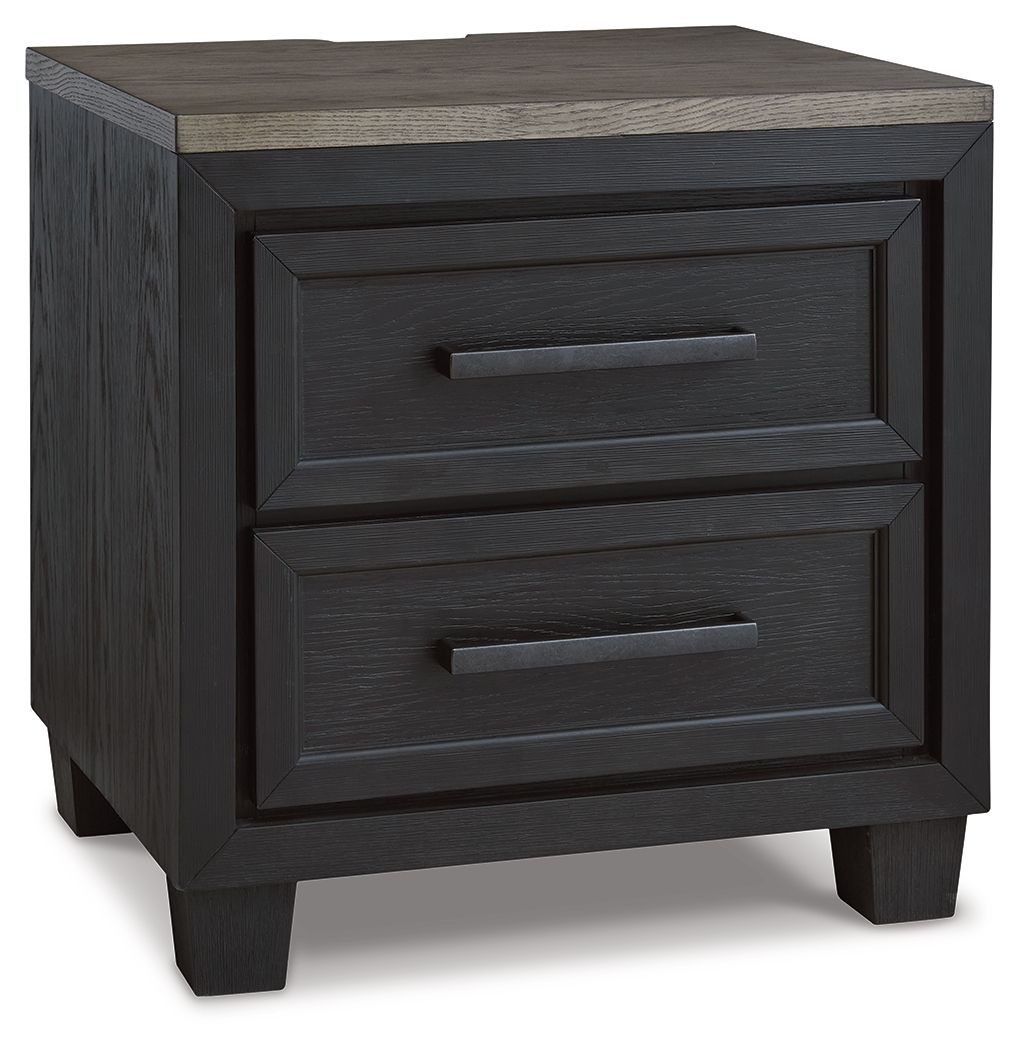 Foyland - Two Drawer Night Stand - Black / Brown