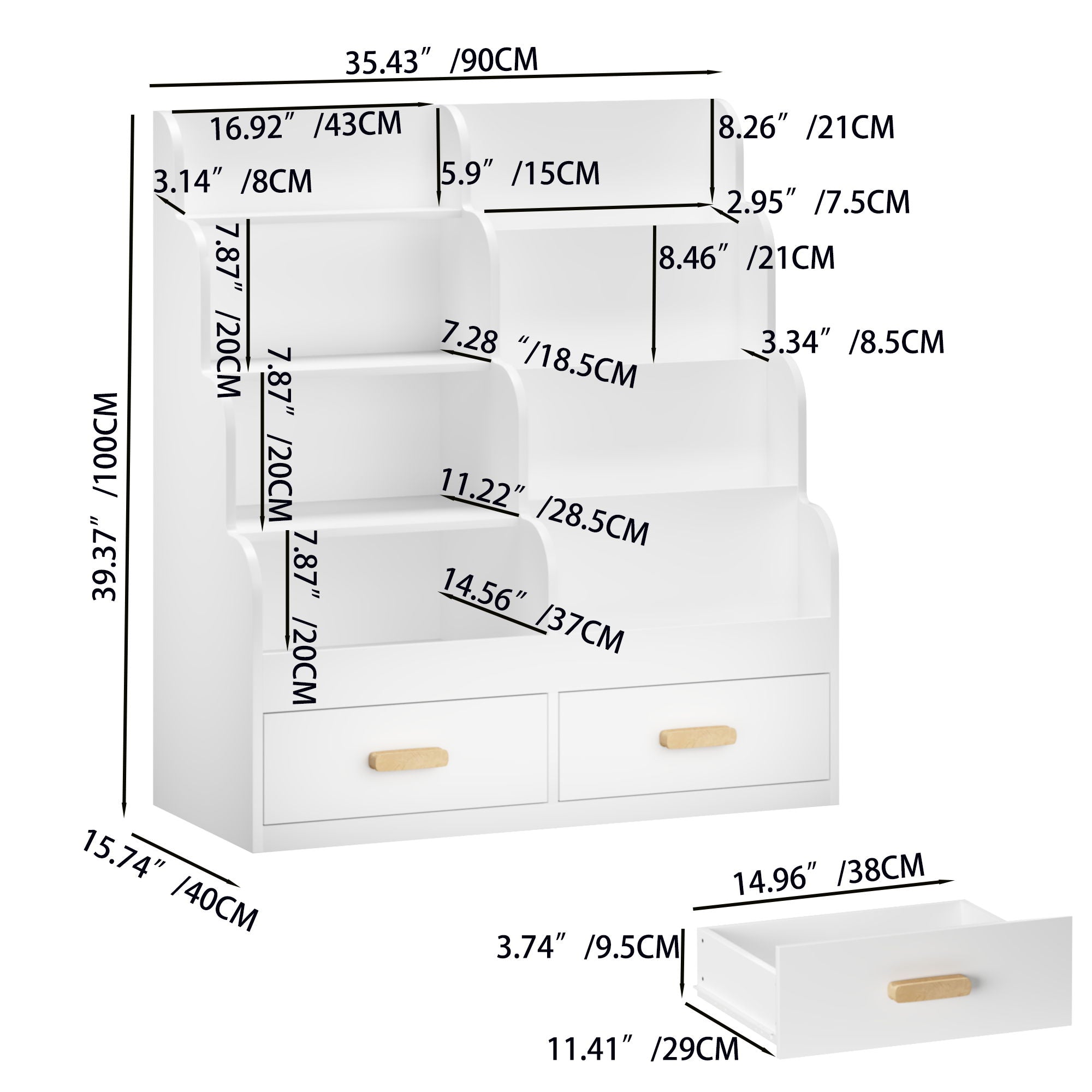 Bookshelf With 2 Storage Drawers, Front Facing Bookcase And Toy Organizer, Multi Tier Reading Shelf - White