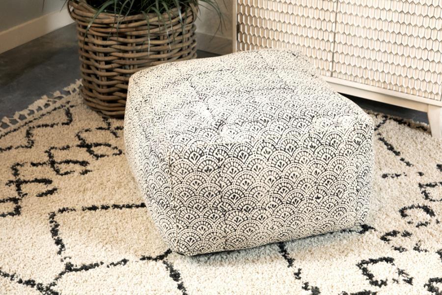 Landry - Square Upholstered Floor Pouf - Cream And Black