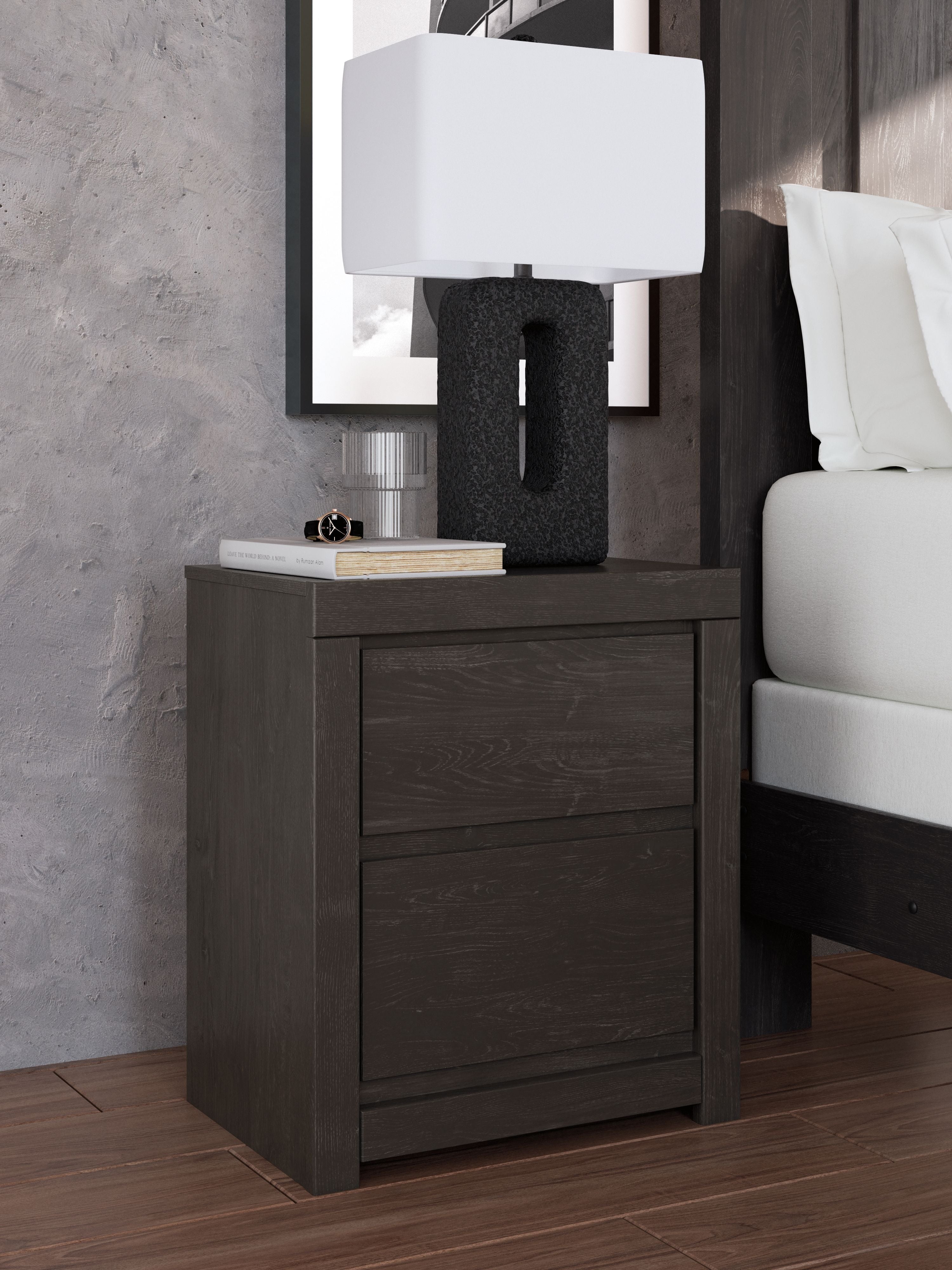 Fraluna - Two Drawer Night Stand - Charcoal