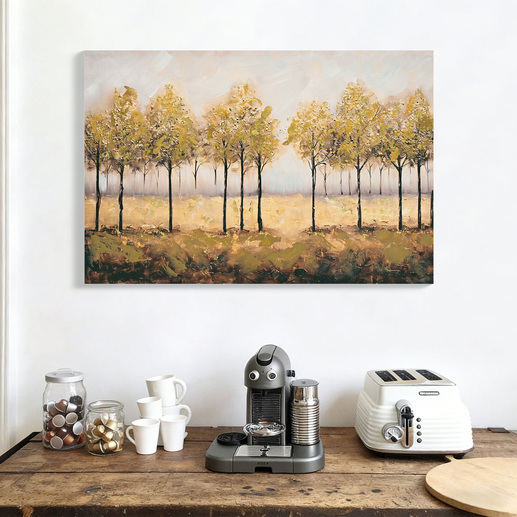 Wall Art Decor Canvas Print Autumn Embellishments Plant Forest Abstract Tree - Tan Leaves