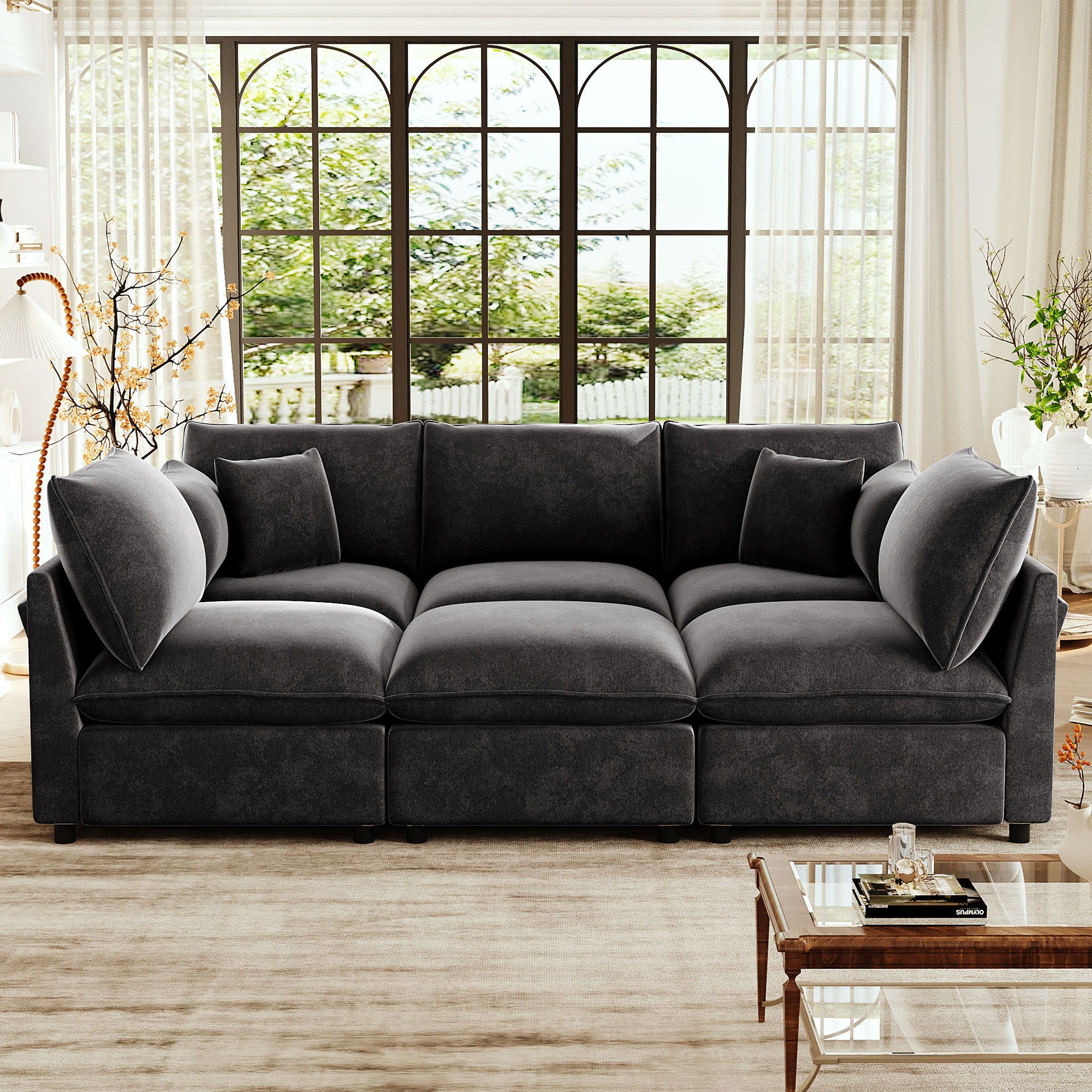 Modern Sectional Sofa U-Shaped With Movable Ottoman Storage Armrests And USB Ports