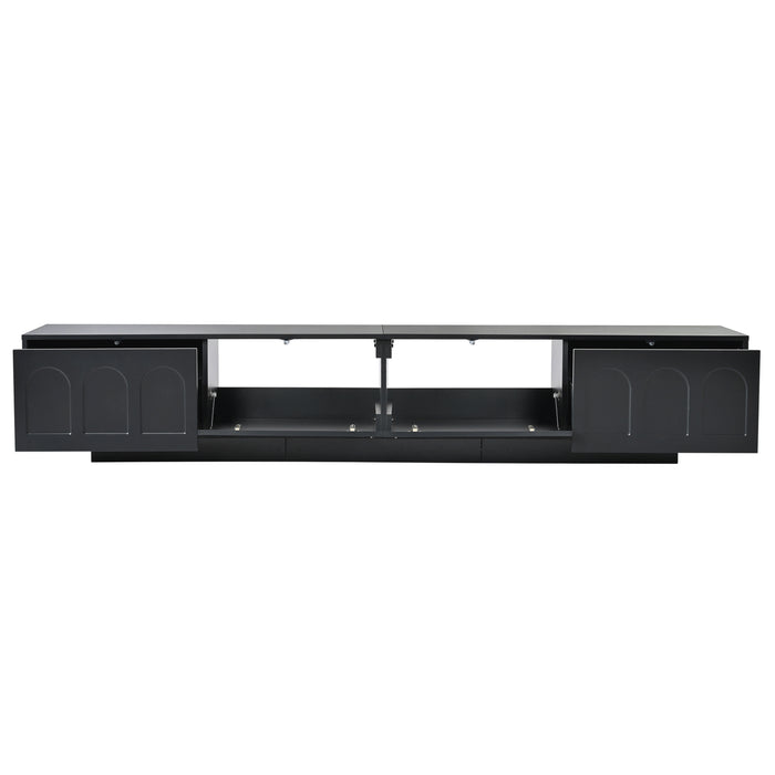 TV Stand with Fluted tempered Glass Doors for TVs Up to 95'',with APP-Controlled LED Light