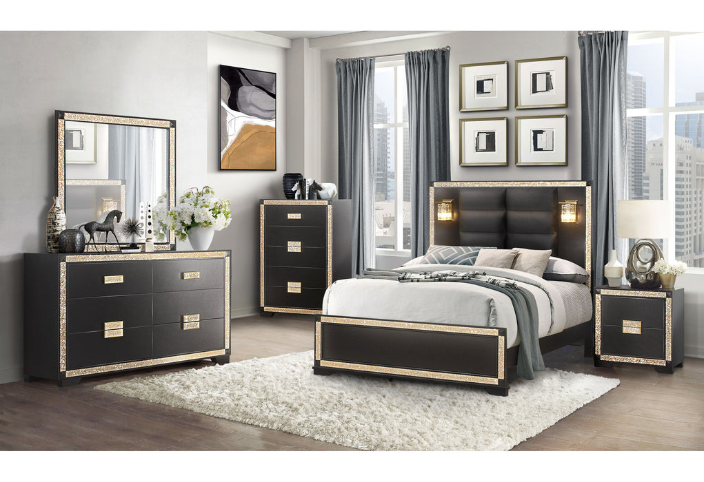 Blake - Full Bed With Lamps - Black / Gold