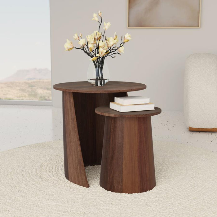 Yency - 2-Piece Round - Mango Wood Nesting Table Set - Dark Brown