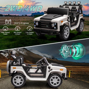 12V7A 30W*2 Four-Wheel Drive Seat One Button Start, Forward And Backward, High And Low Speed, Music, Front Light, Power Display, Two Doors Can Open, 2.4G R / C, Seat Belt Four Wheel Absorber