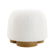 Round Soft Teddy Fabric Upholstered Ottoman With Metal Accents