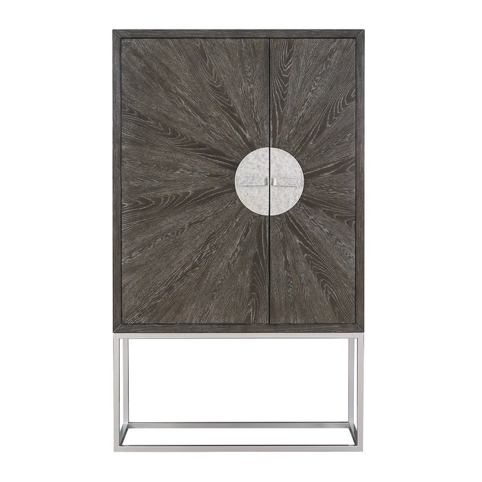 Andra - Bar Cabinet - Hand Brushed Gray Oak & Chrome