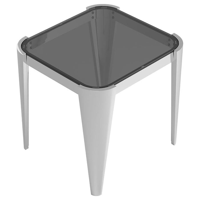 Desmond - Square Glass Top End Table - Pearl Silver