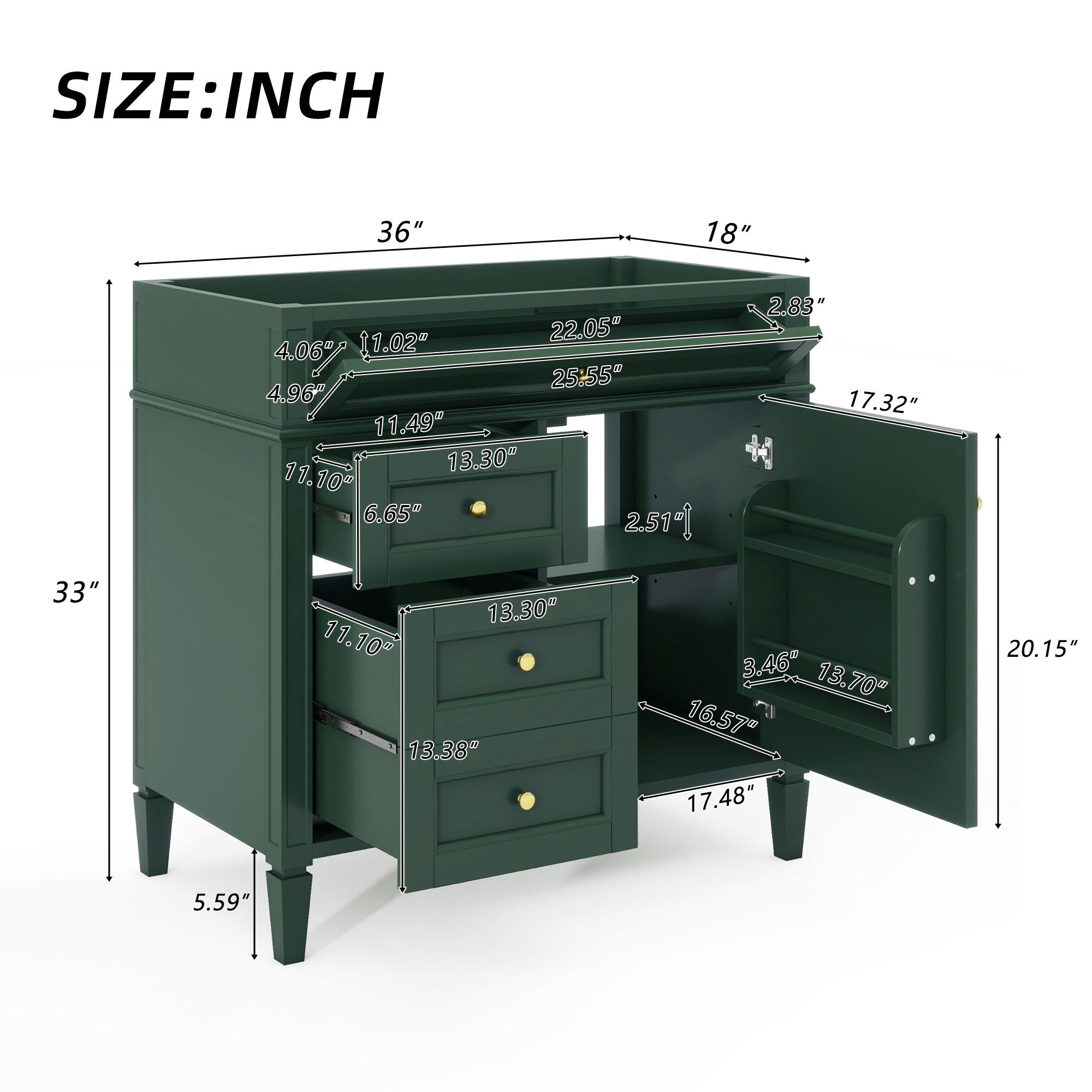 Bathroom Vanity With 2 Drawers And Tip-Out Drawer, Storage Cabinet