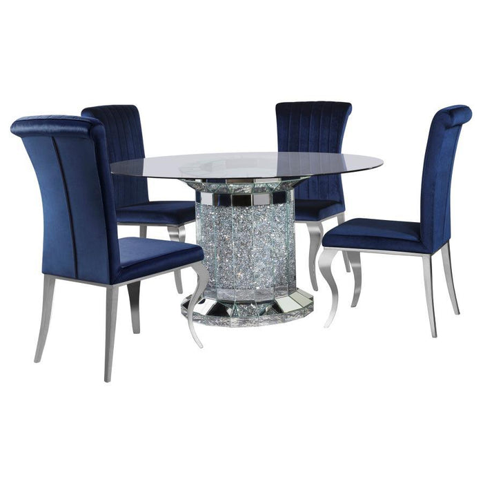 Ellie - Mirrored Pedestal Dining Table Set