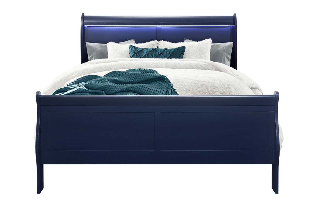 Charlie - 5 Piece Queen Bedroom Set With LED - Blue