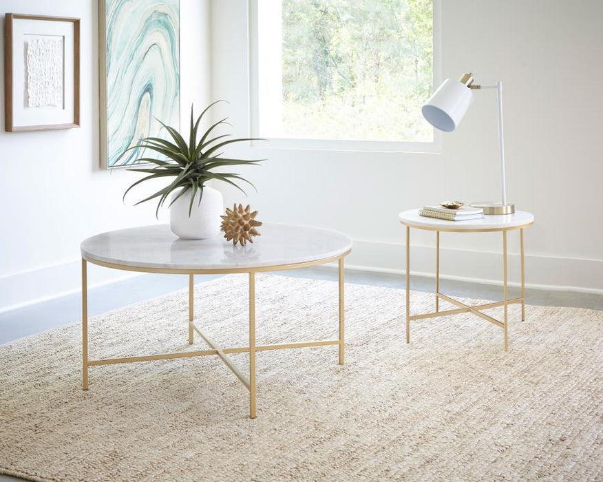 Ellison - Round Marble Top Coffee Table - White And Gold