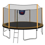14Ft Powder Coated Advanced Trampoline With Basketball Hoop Inflator And Ladder (Outer Safety Enclosure) - Orange