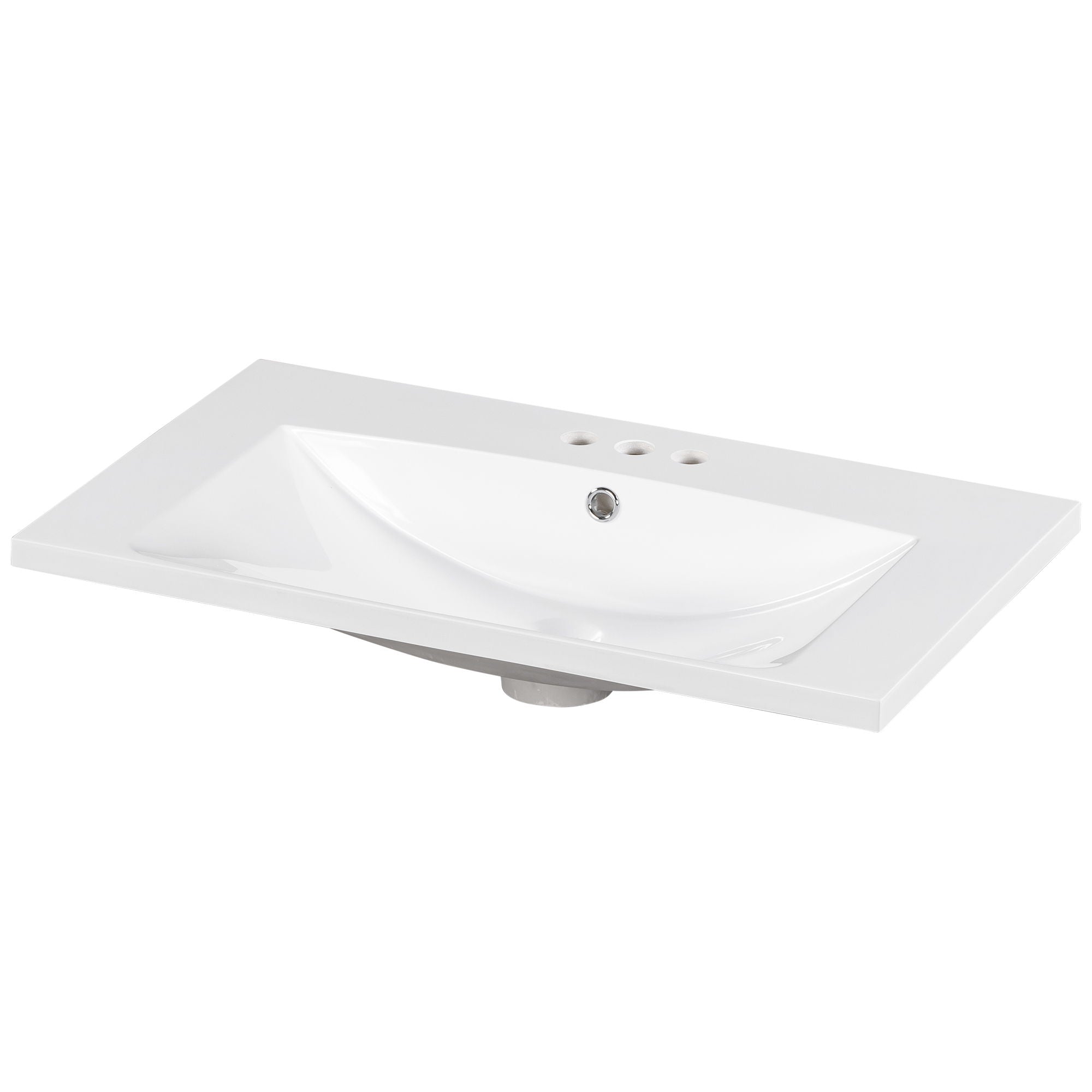 Single Bathroom Basin Sink, Vanity Top Only With 3 Faucet Holes