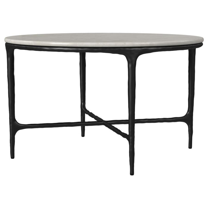 Hermas - Round Genuine Marble Top Metal Coffee Table - White