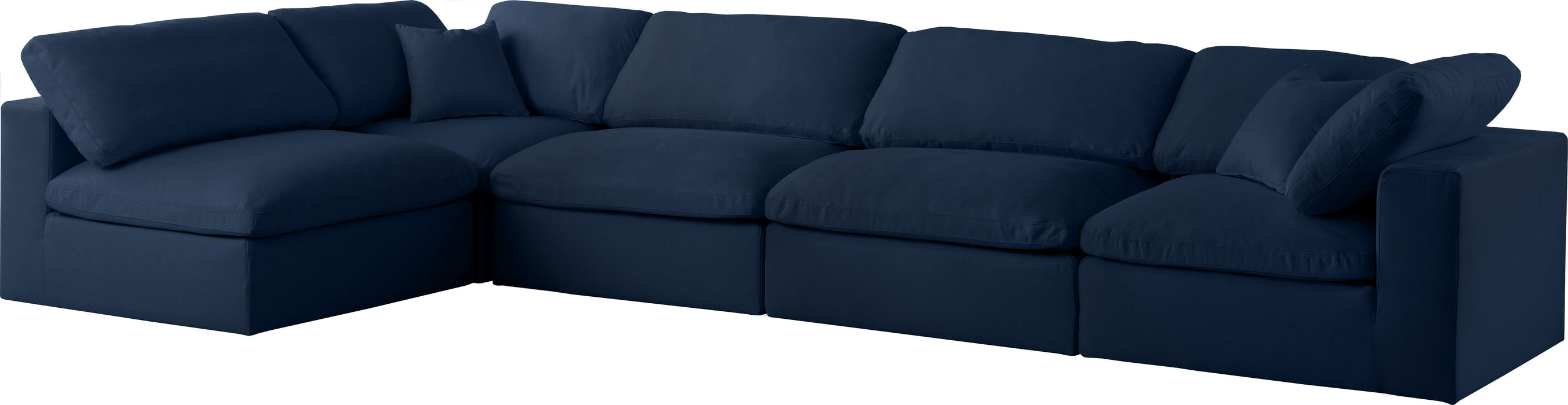 Serene - Linen Textured Fabric Deluxe Comfort Modular Sectional 5 Piece - Navy - Fabric