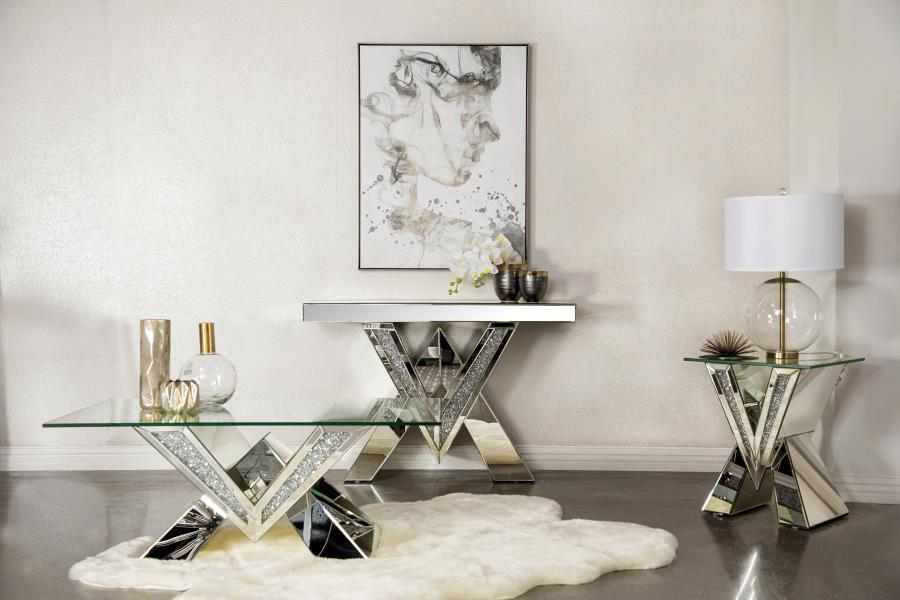 Taffeta - V-Shaped Mirrored Entryway Console Table - Silver