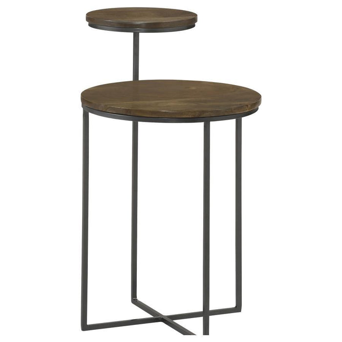 Yael - Round Mango Wood Accent Side Table - Natural And Gunmetal