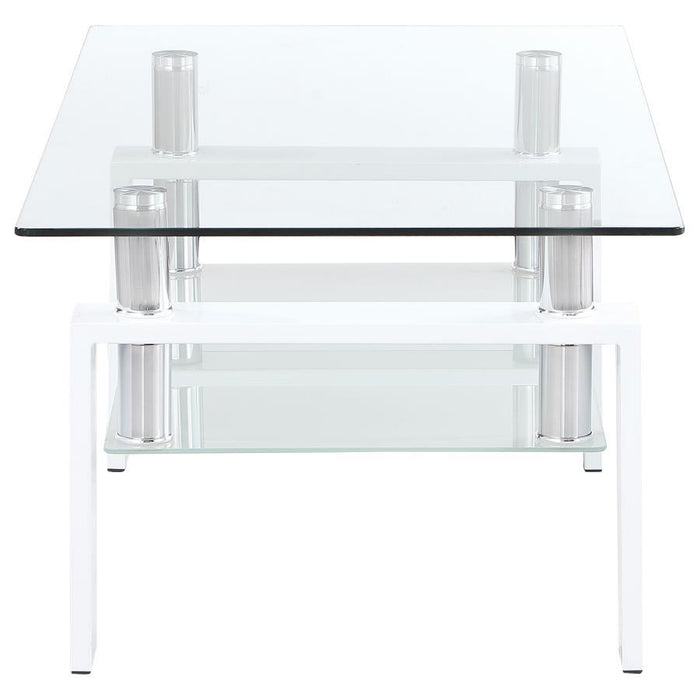 Dyer - 1-Shelf Rectangular Glass Top Coffee Table - White