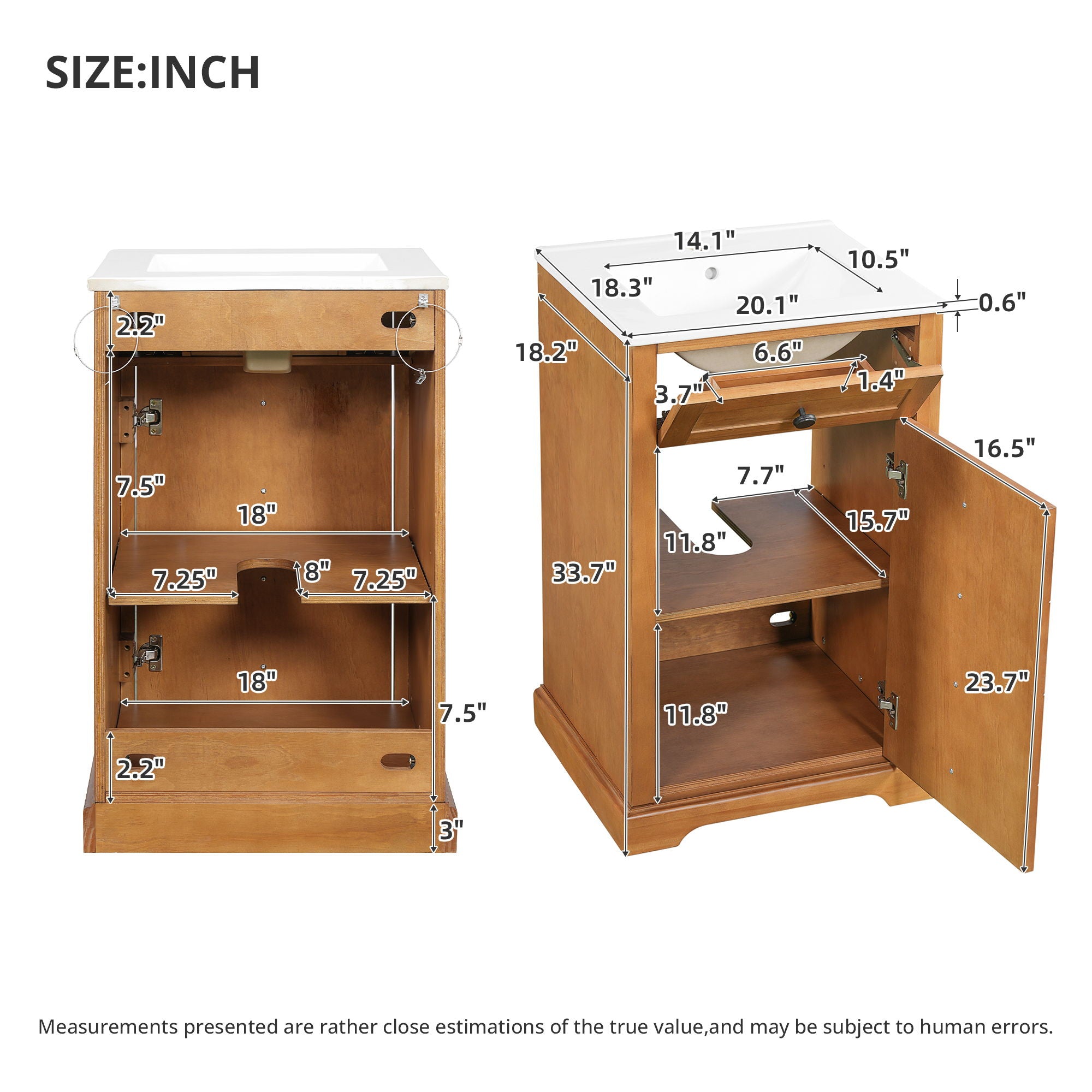 Bathroom Vanity With Integrated Sink, Soft-Closing Door - Natural Wood