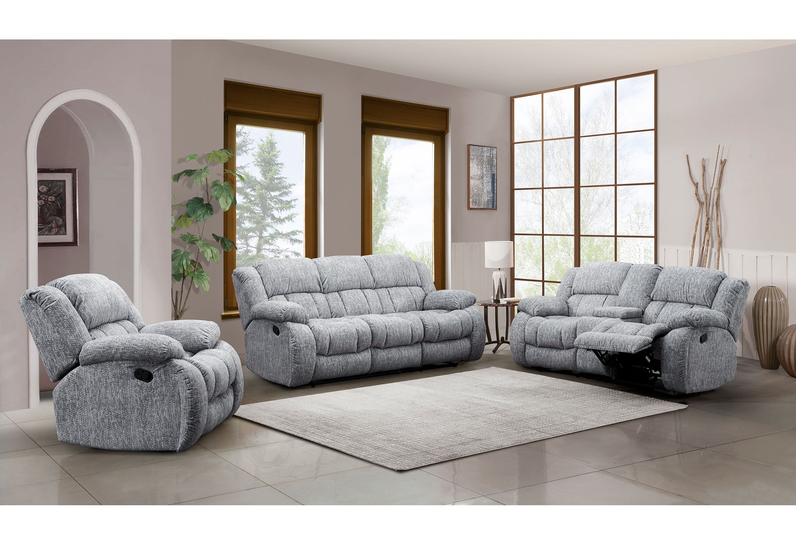 U250 - 3 Piece Living Room Set (Reclining Sofa / Console Reclining Loveseat & Glider Recliner) - Gray