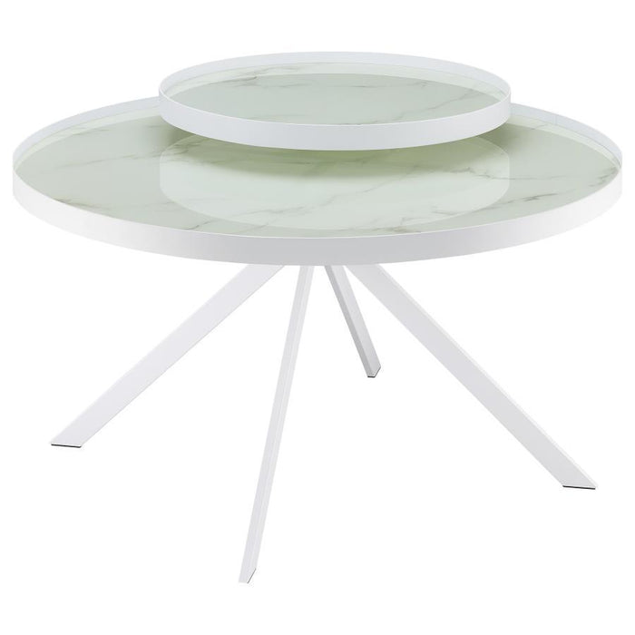 Briggs - Round Marble Printed Glass Top Coffee Table