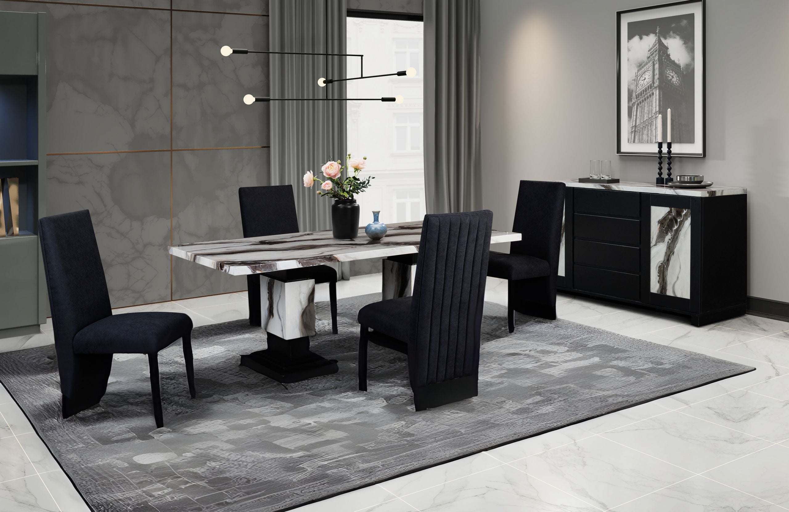 D12 - 5 Piece Dining Room Set (Dining Table And 4 Dining Chairs) - Black / White
