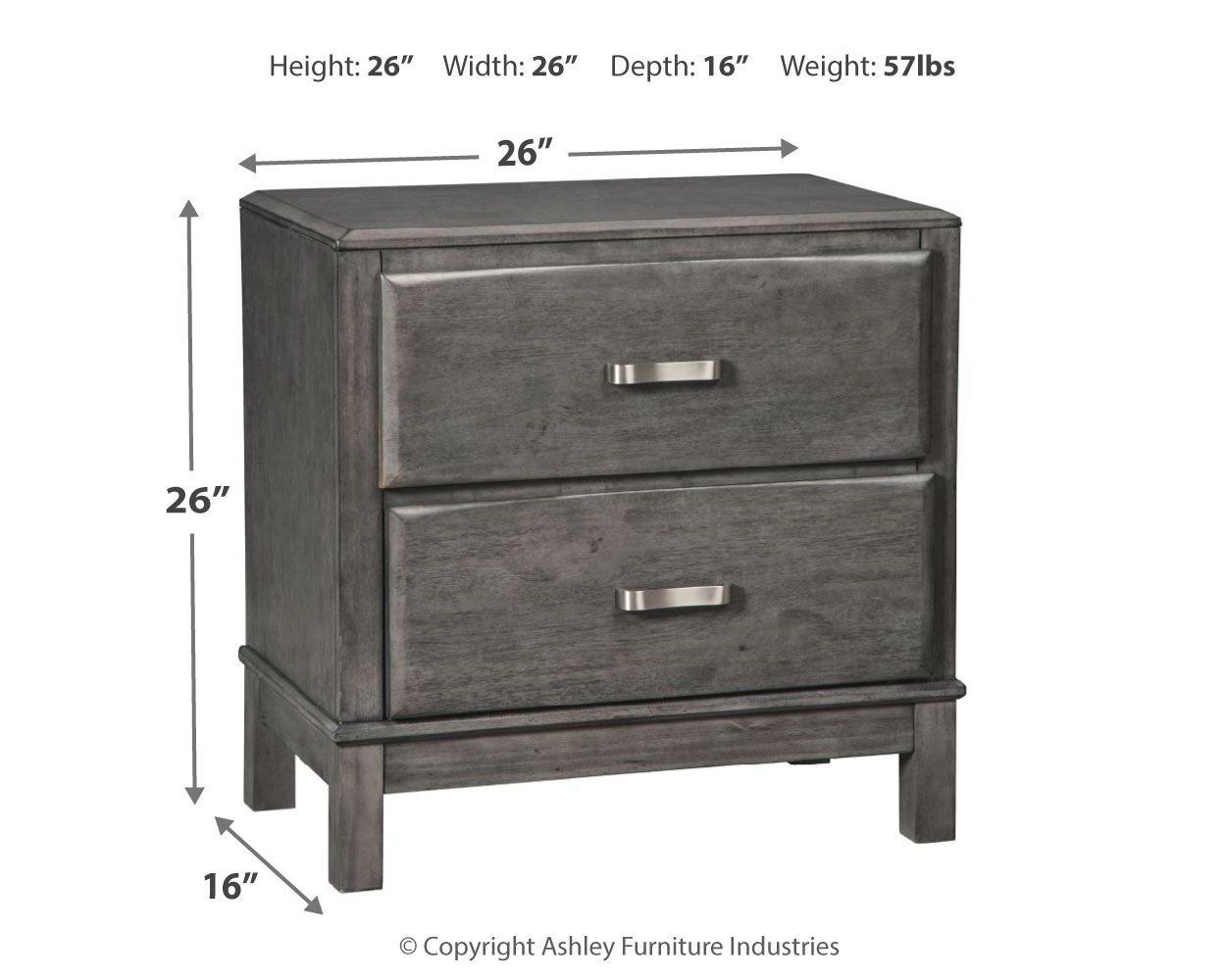 Caitbrook - Two Drawer Night Stand - Gray