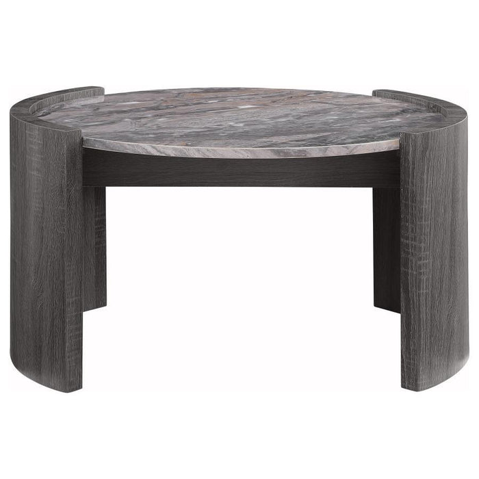 Gladstone - Round Faux Marble Top Coffee Table - Distressed Gray