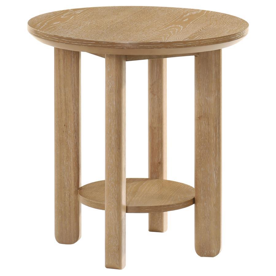 Ottowa - Round Wood Table With Shelf