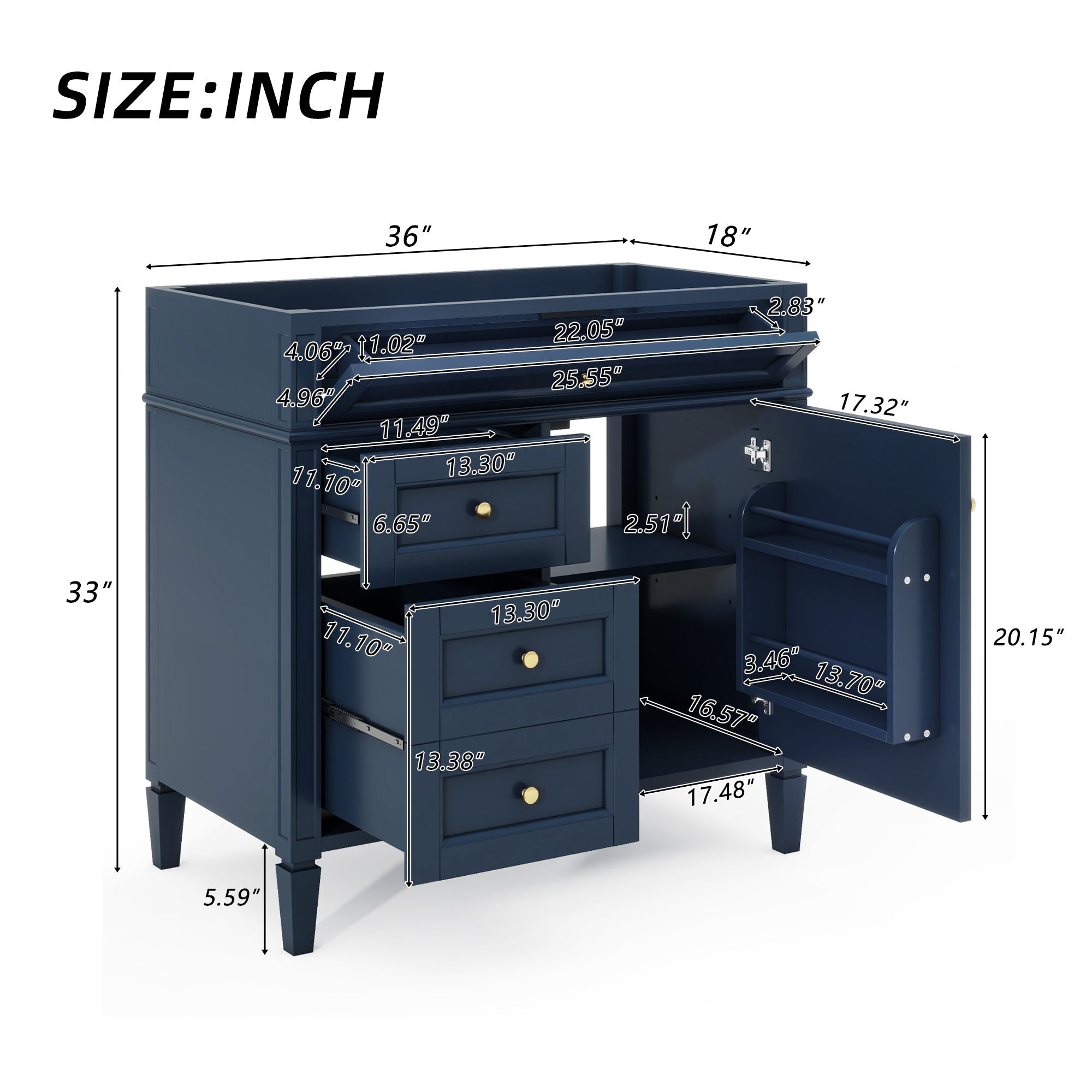 Bathroom Vanity With 2 Drawers And Tip-Out Drawer, Storage Cabinet