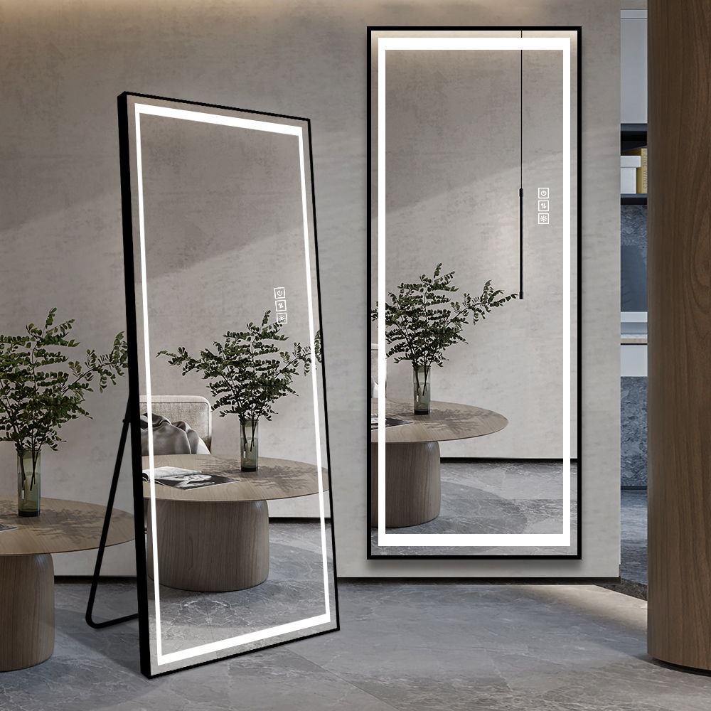 Full-Length Vertical Mirror With LED Light, Dimming Wall Mirror With Frame