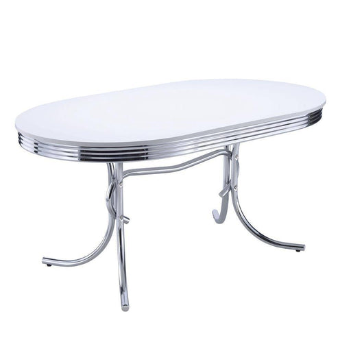 Retro Oval Dining Table Glossy White and Chrome - iDEAL Furniture (Danbury, CT)