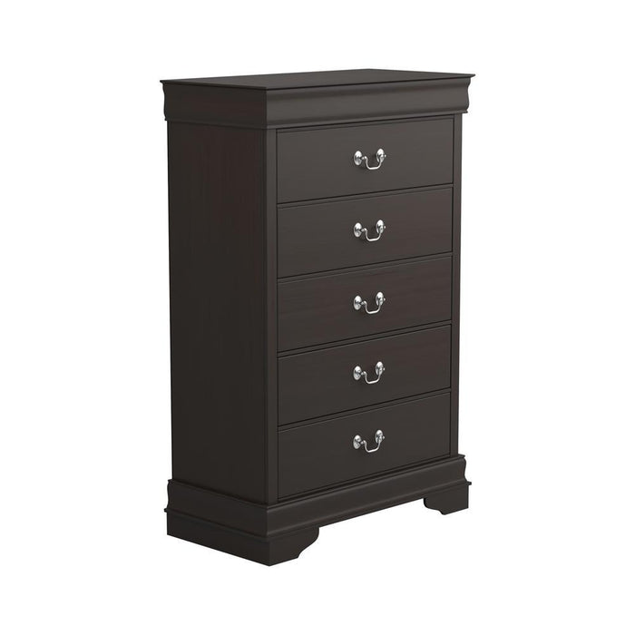 Louis Philippe 5-drawer Chest with Silver Bails Cappuccino - iDEAL Furniture (Danbury, CT)