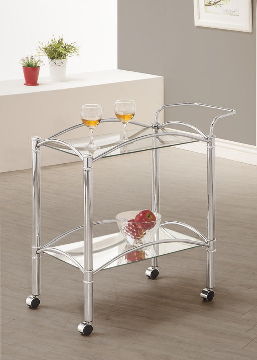 Shadix 2-tier Serving Cart with Glass Top Chrome and Clear - iDEAL Furniture (Danbury, CT)