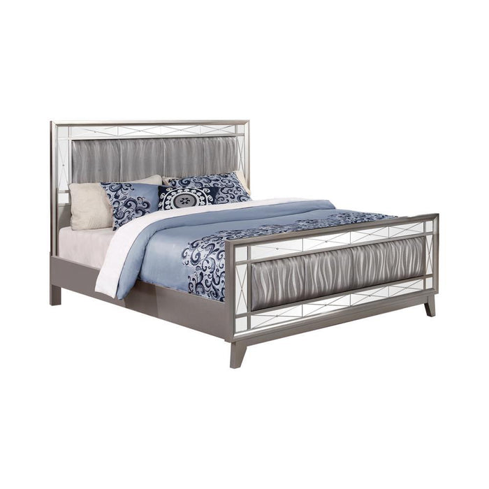 Leighton Eastern King Panel Bed with Mirrored Accents Mercury Metallic - iDEAL Furniture (Danbury, CT)