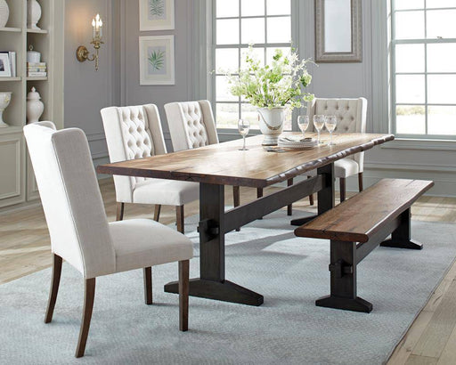 Bexley Live Edge Trestle Dining Table Natural Honey and Espresso - iDEAL Furniture (Danbury, CT)