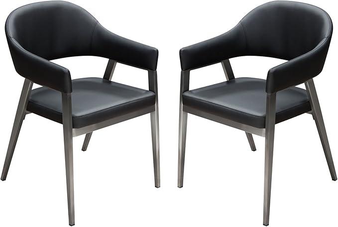 Adele Set of Two Dining/Accent Chairs in Black Leatherette w/ Brushed Stainless Steel Leg image