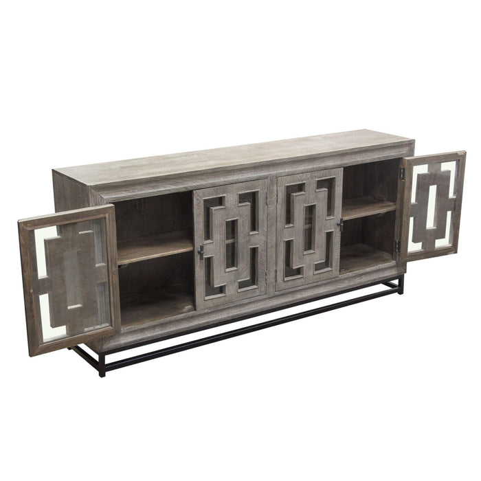 Bastille 76" 4-Door Solid Mango Wood Sideboard in Walnut Grey Finish w/ Black Iron Legs by Diamond Sofa