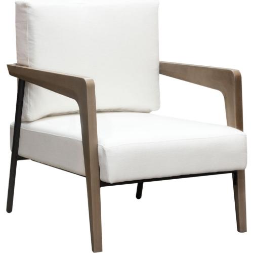 Blair Accent Chair in White Fabric with Curved Wood Leg Detail image