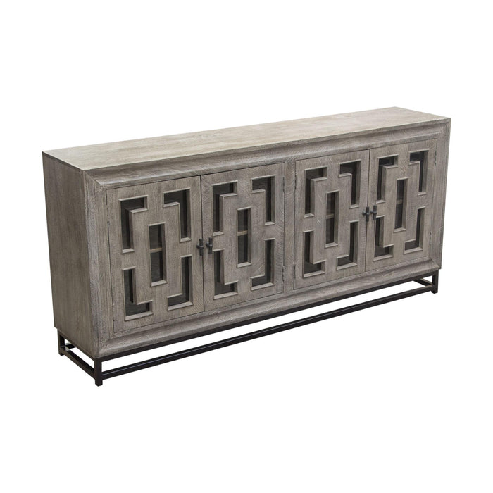 Bastille 76" 4-Door Solid Mango Wood Sideboard in Walnut Grey Finish w/ Black Iron Legs by Diamond Sofa