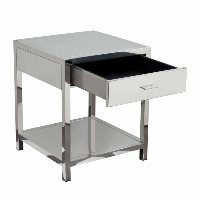 Corleo 1-Drawer Accent Table in Polished Stainless Steel by Diamond Sofa