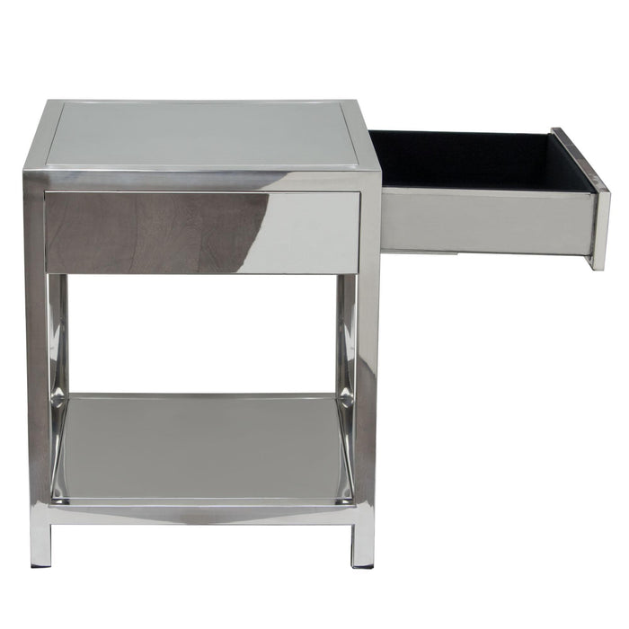 Corleo 1-Drawer Accent Table in Polished Stainless Steel by Diamond Sofa