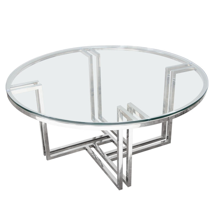 DEKO Polished Stainless Steel Round Cocktail Table w/ Clear, Tempered Glass Top by Diamond Sofa