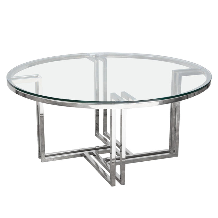 DEKO Polished Stainless Steel Round Cocktail Table w/ Clear, Tempered Glass Top by Diamond Sofa