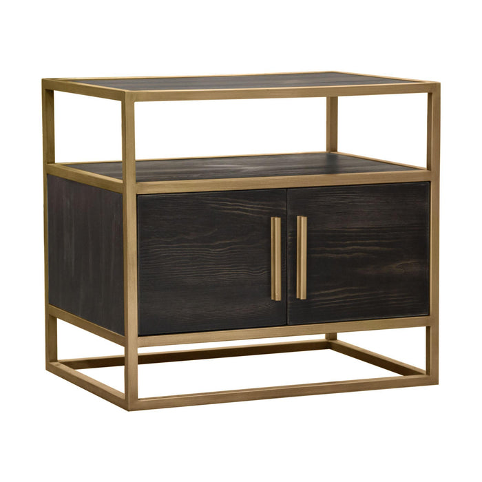 Empire 2-Door End Table in Dark Brown Veneer w/ Hand brushed Gold Metal Frame by Diamond Sofa