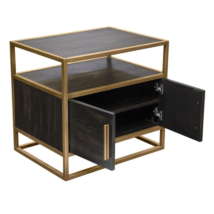 Empire 2-Door End Table in Dark Brown Veneer w/ Hand brushed Gold Metal Frame by Diamond Sofa