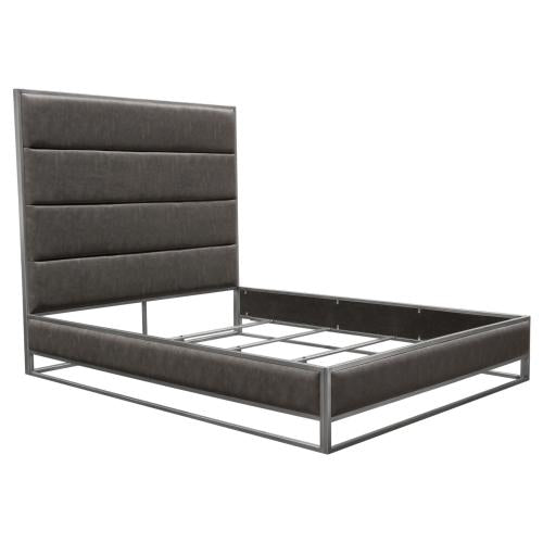 Empire Eastern King Bed in Weathered Grey PU with Hand brushed Silver Metal Frame image